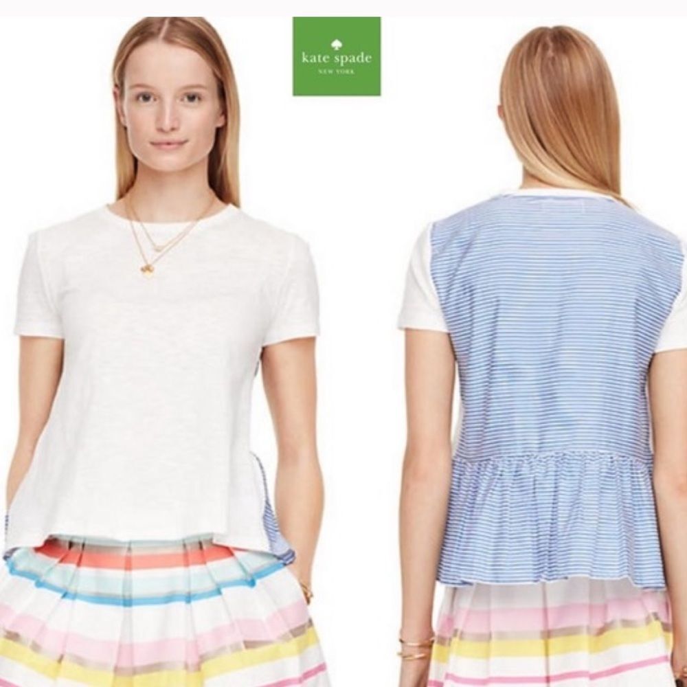 Kate Spade Broome Street Ruffle Back Tee Fresh White‎ Women's Large (L) NWT 🤍✨
